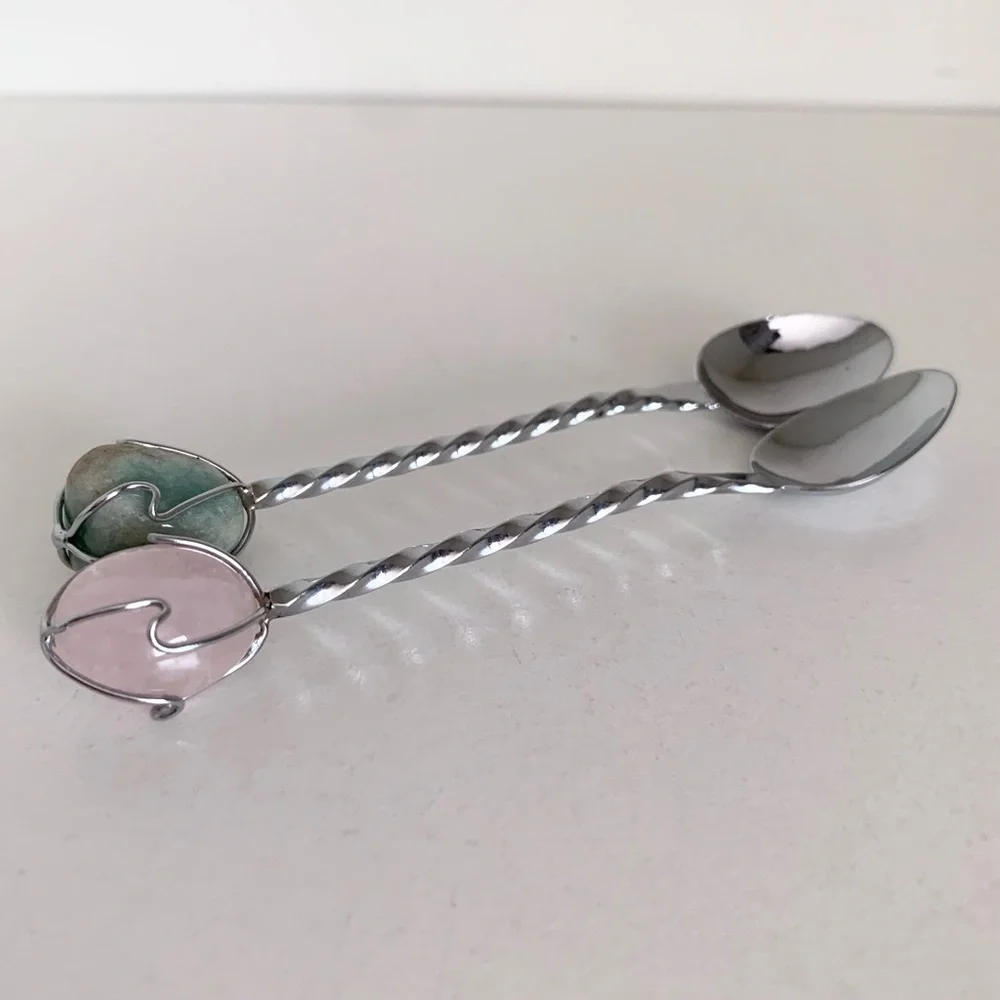 Vintage silver rope spoons with stone ends